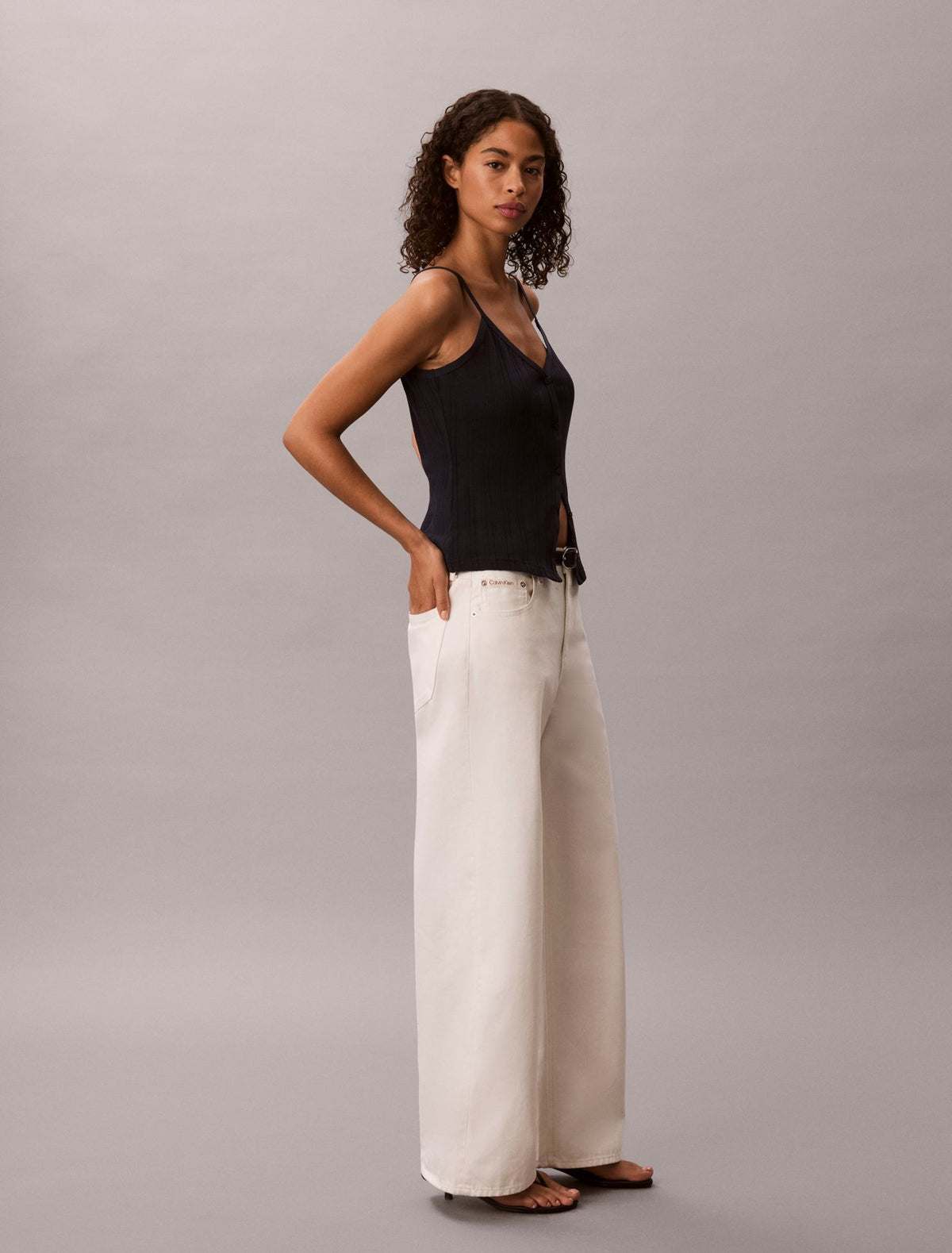 Crochet Button-Down Tank Top - Calvin Klein Women