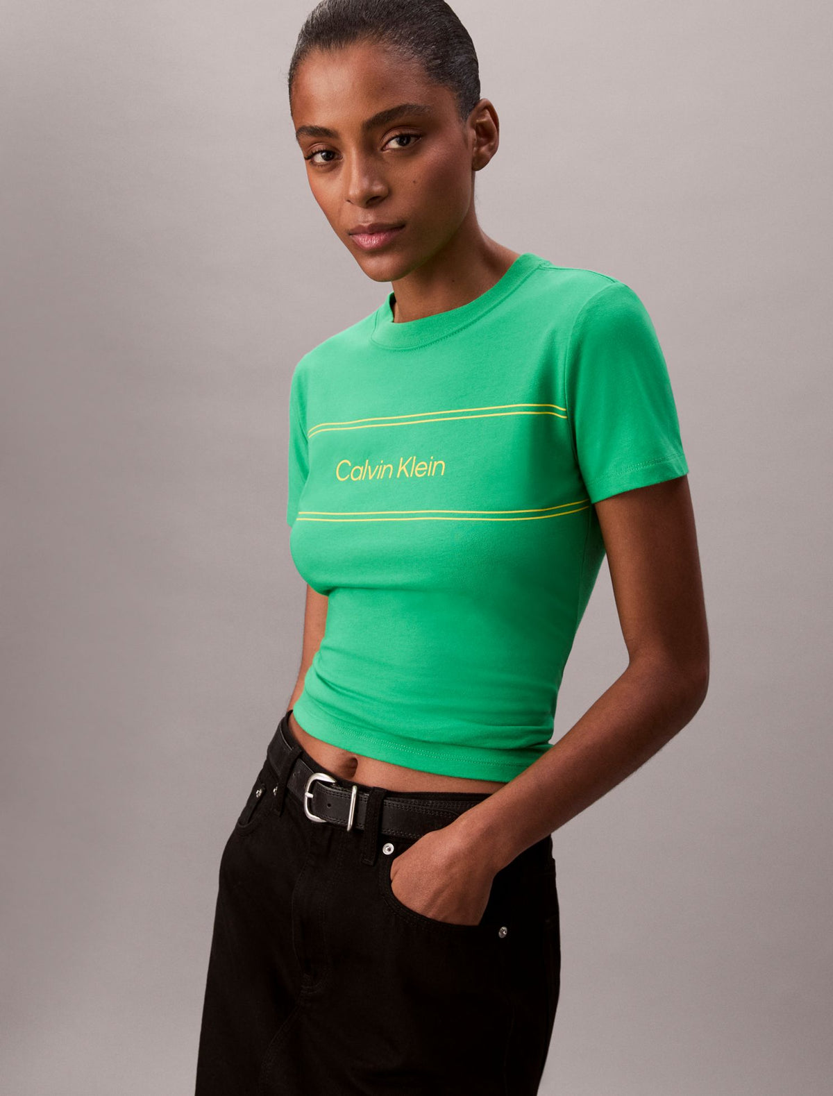 Stripe Logo Graphic Slim T-Shirt - Calvin Klein Women