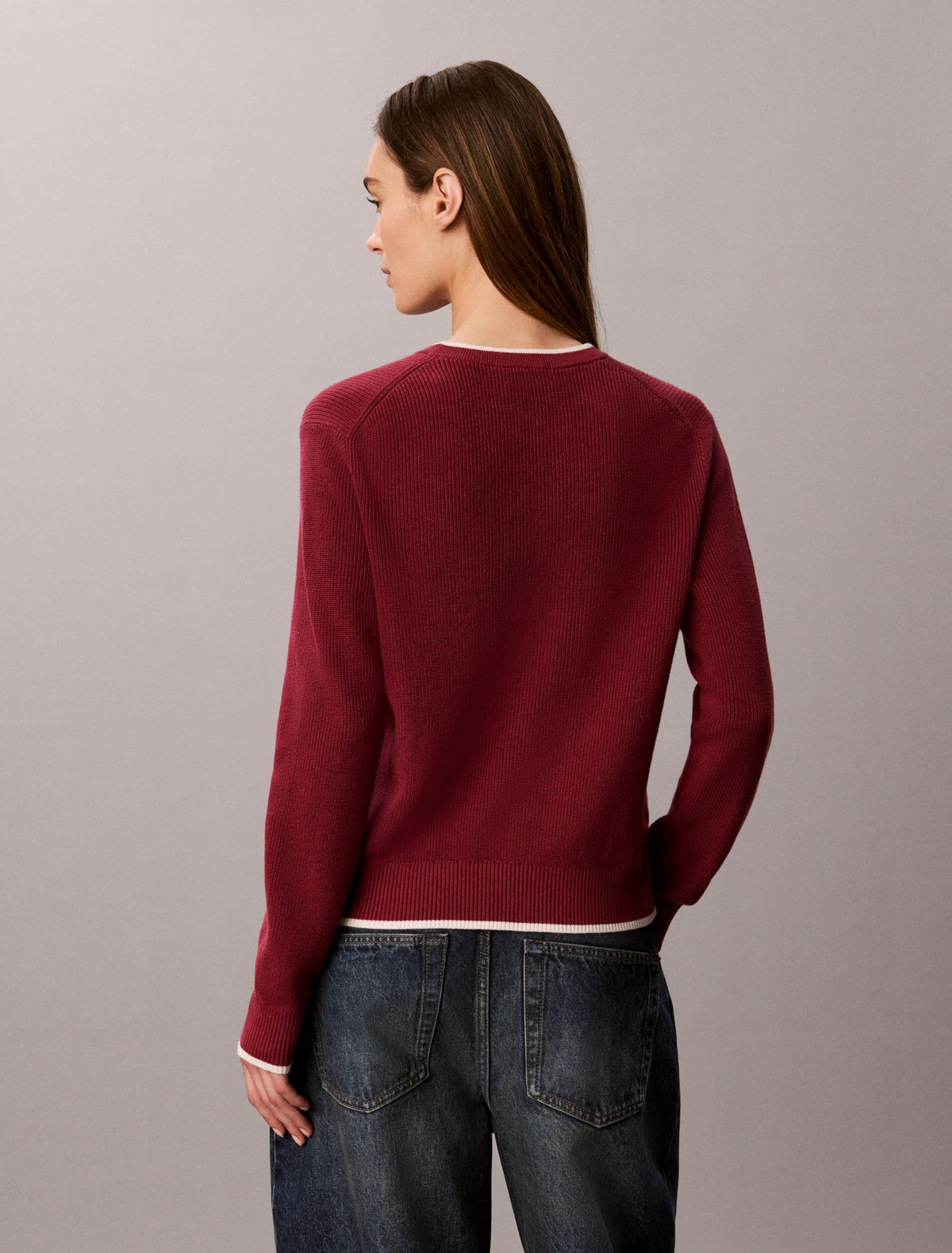 Smooth Cotton Monogram Tipping Sweater - Calvin Klein Women