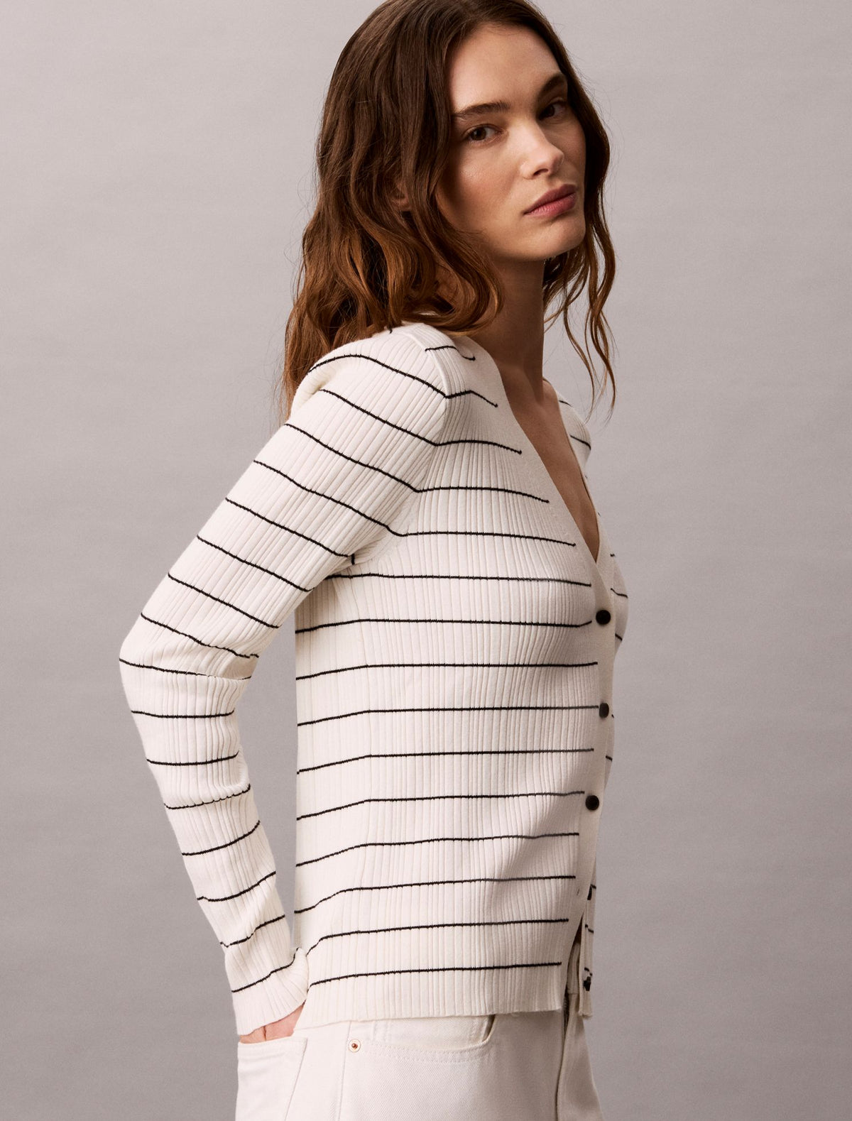 Tech Knit Rib Stripe Cardigan - Calvin Klein Women