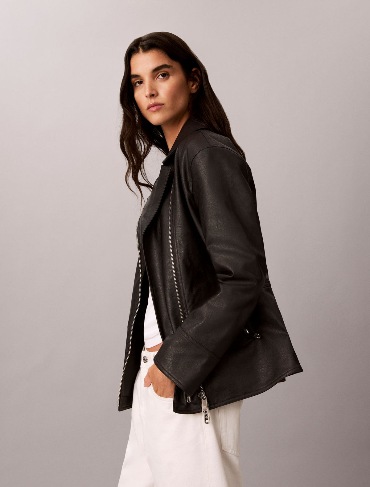 Faux Leather Motorcycle Jacket - Calvin Klein Women