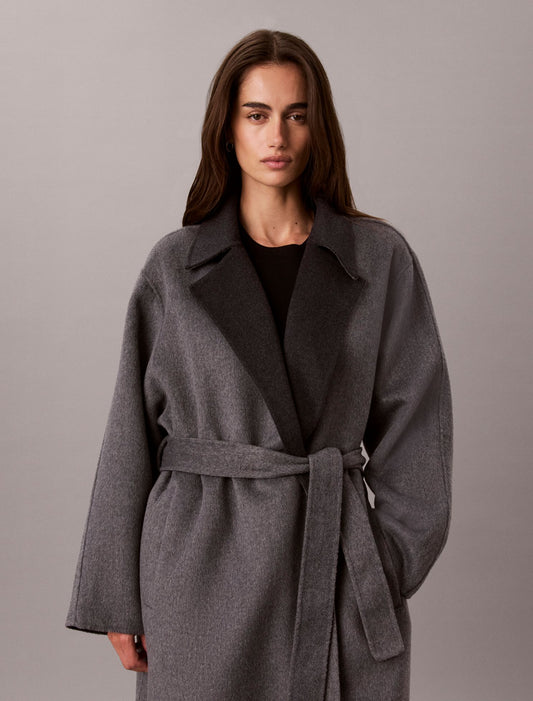 Melange Wool Blend Wrap Coat - Calvin Klein Women