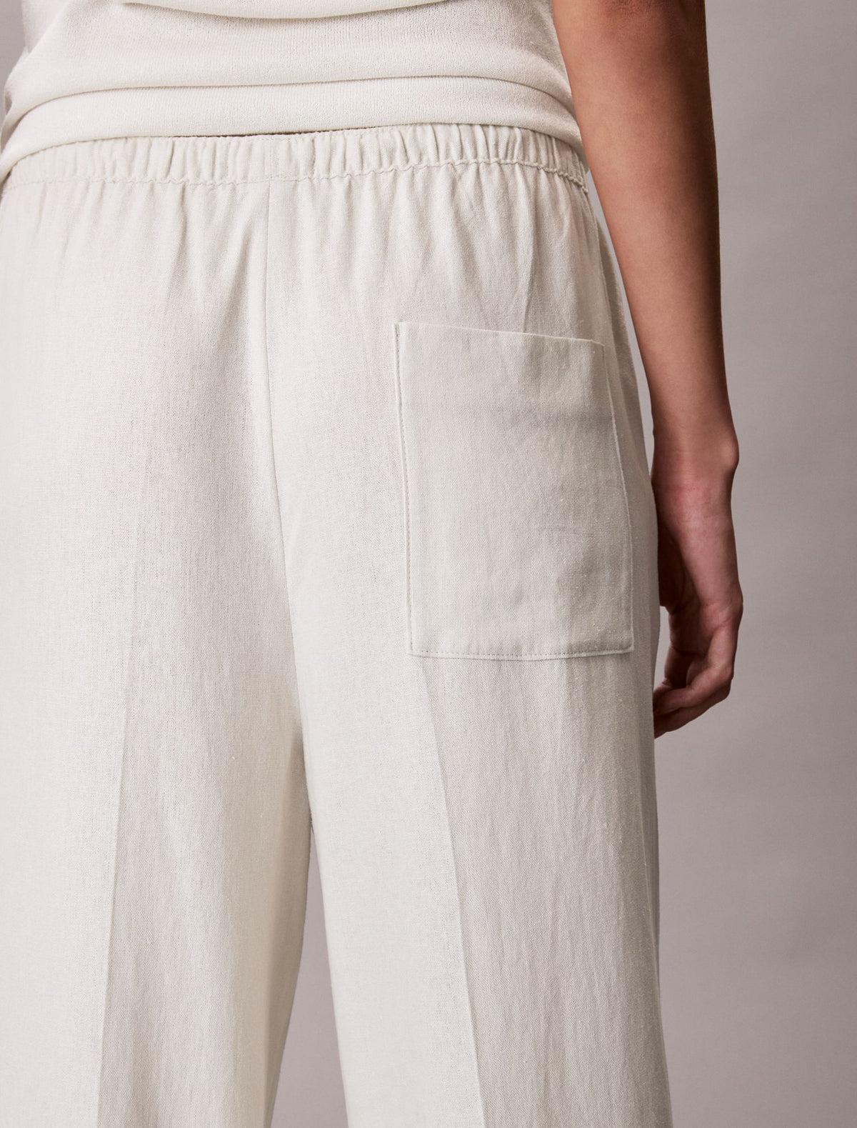Linen Blend Drawstring Wide Leg Pants - Calvin Klein Women