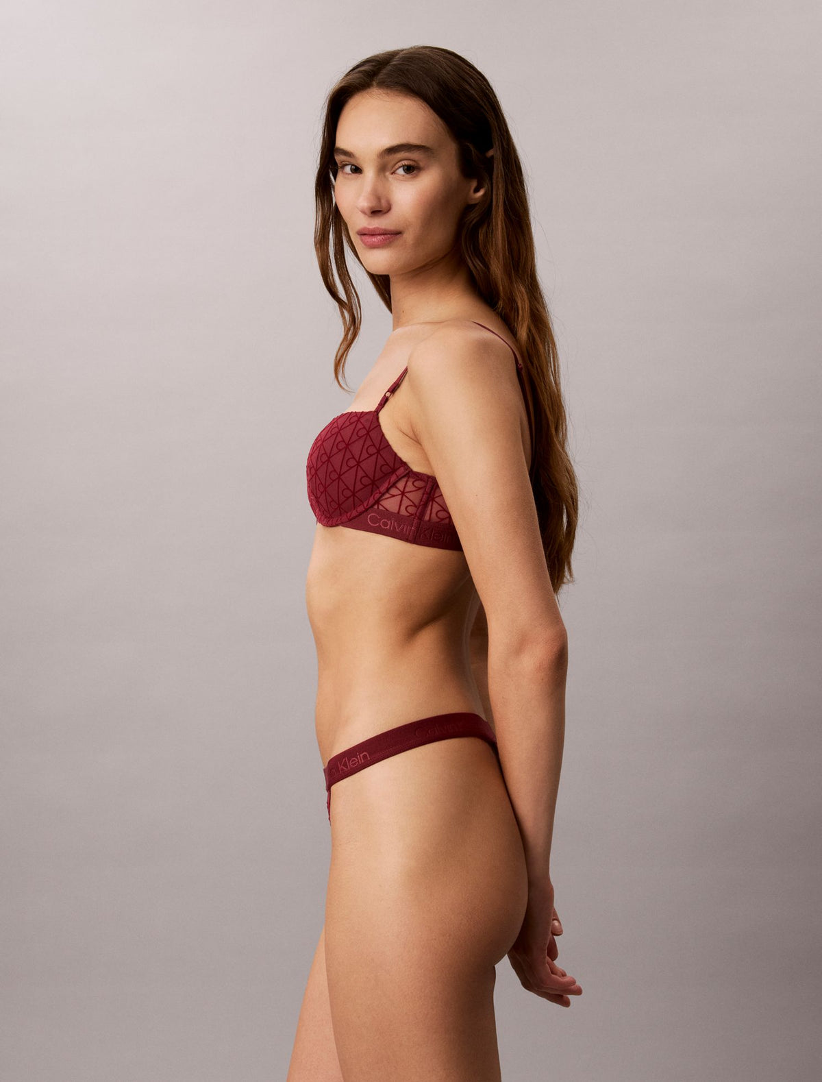 Emblem Flocked Mesh High Leg Thong - Calvin Klein Underwear
