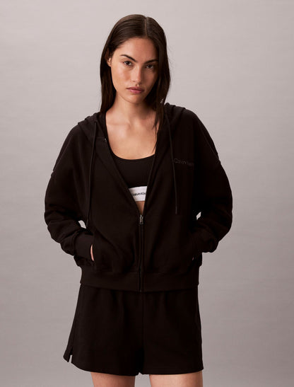 Logo Cotton Jersey Full Zip Hoodie - Calvin Klein Underwear