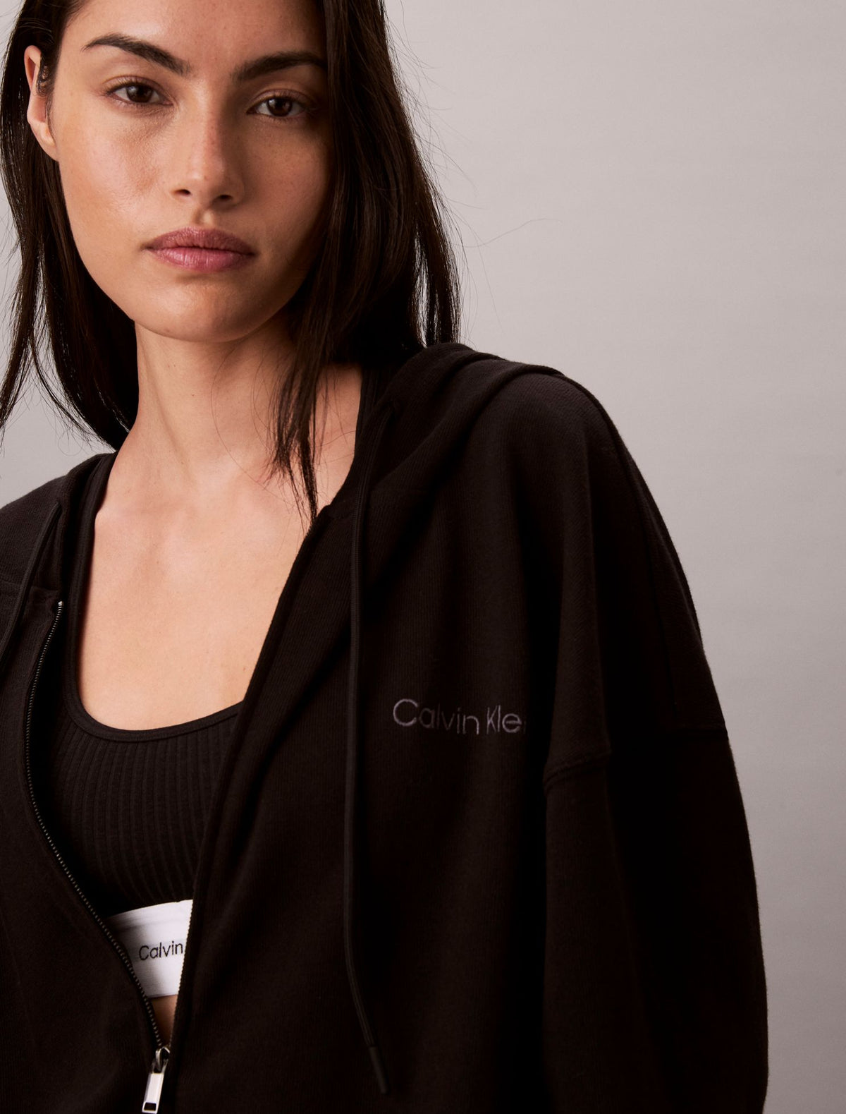 Logo Cotton Jersey Full Zip Hoodie - Calvin Klein Underwear