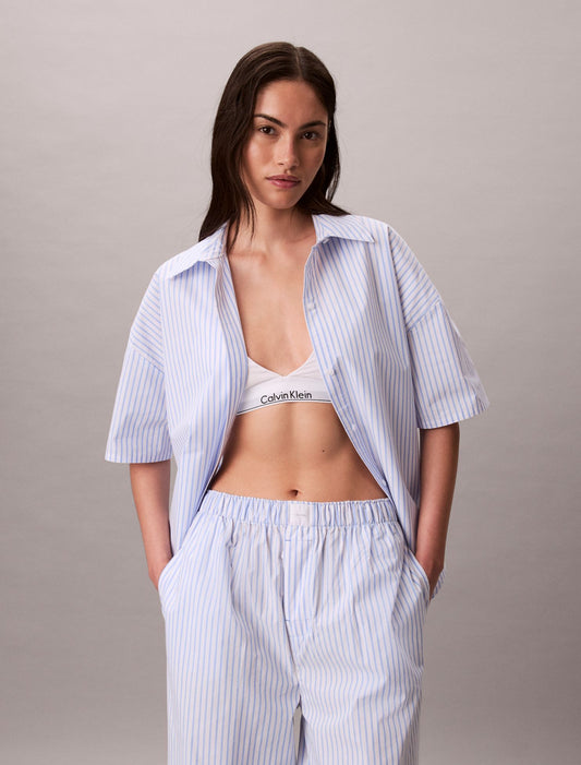 Cotton Poplin Relaxed Short Sleeve Sleep Shirt - Calvin Klein Underwear
