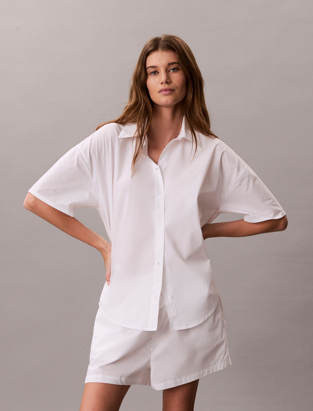Cotton Poplin Relaxed Short Sleeve Sleep Shirt - Calvin Klein Underwear