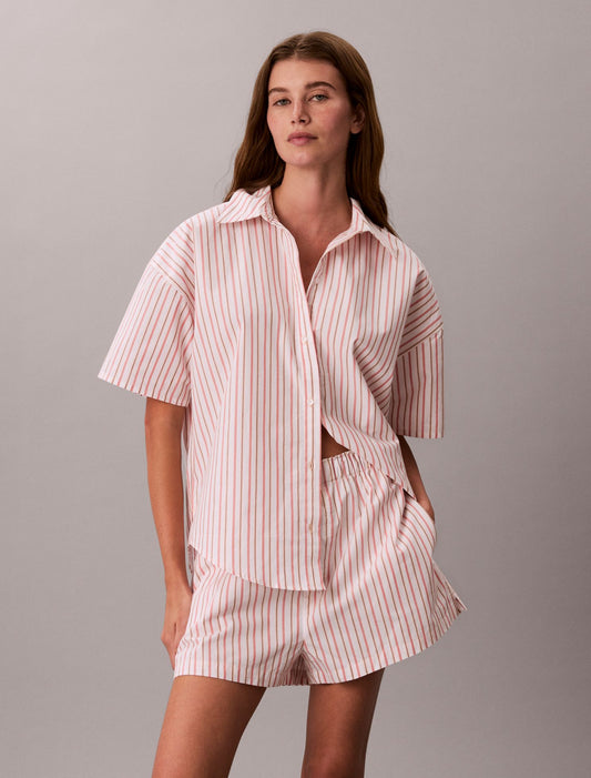 Cotton Poplin Relaxed Short Sleeve Sleep Shirt - Calvin Klein Underwear