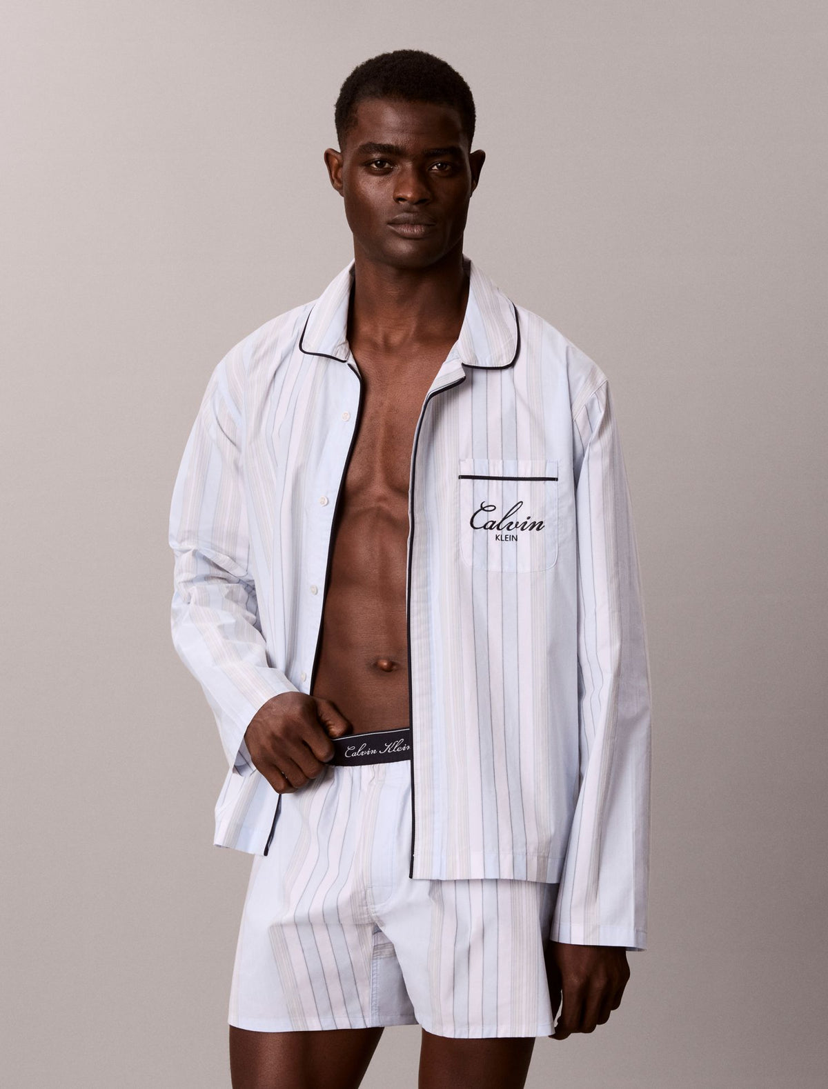 Cotton Poplin Script Button-Down Sleep Shirt - Calvin Klein Underwear