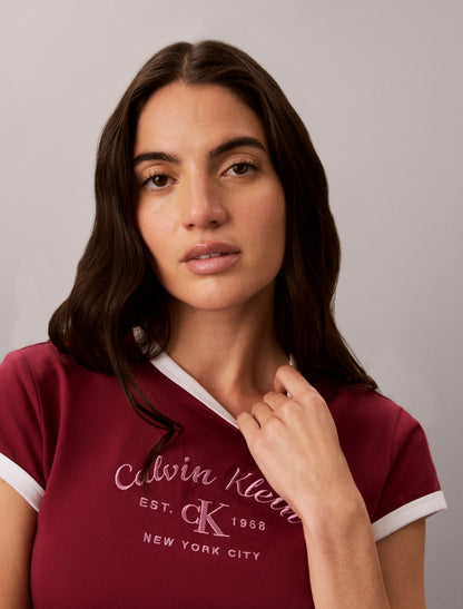 Stitch Arch Logo Slim Ringer Tee - Calvin Klein Women