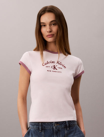 Stitch Arch Logo Slim Ringer Tee - Calvin Klein Women