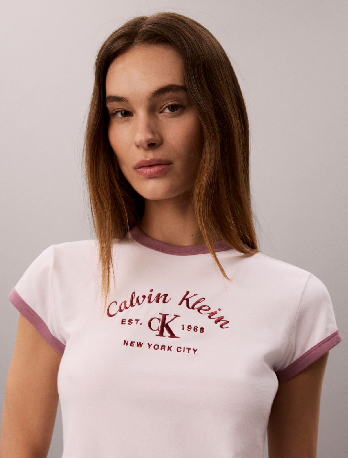 Stitch Arch Logo Slim Ringer Tee - Calvin Klein Women
