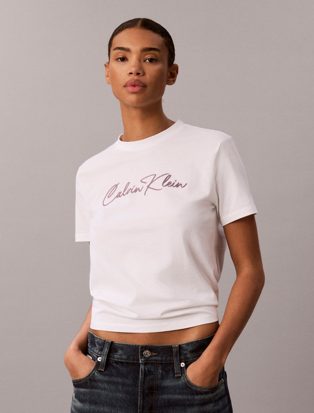 Embroidered Script Logo Tee - Calvin Klein Women