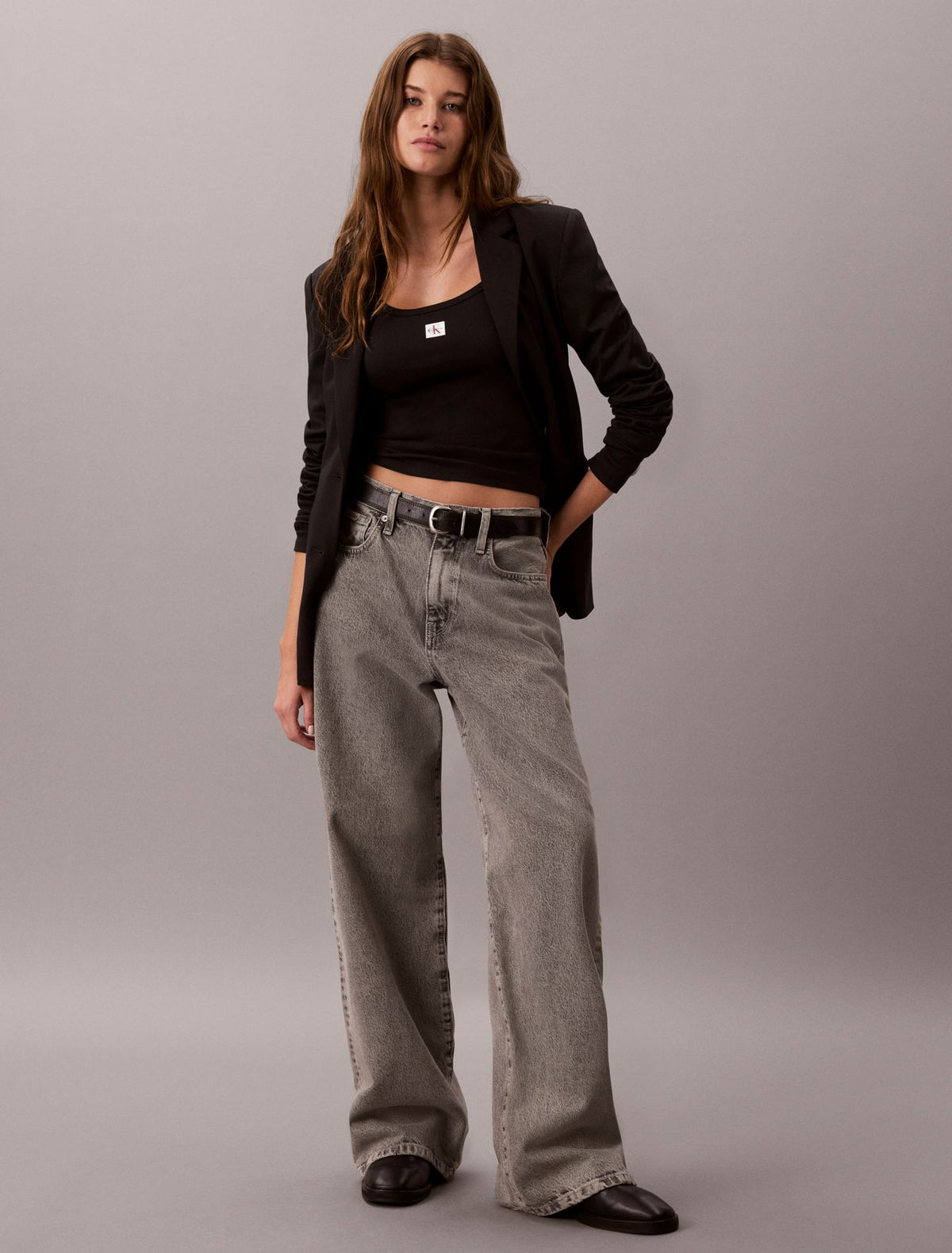 Woven Monologo Rib Long Sleeve Tee - Calvin Klein Women