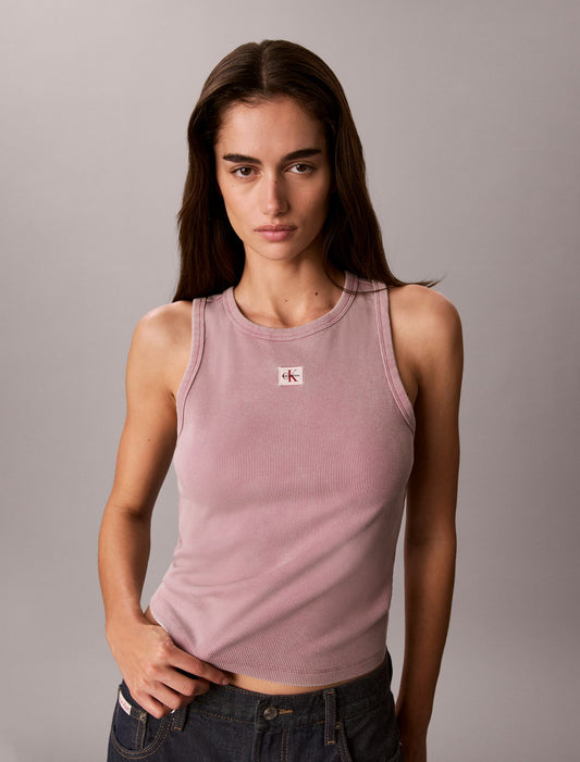 Woven Monologo Rib Tank Top - Calvin Klein Women