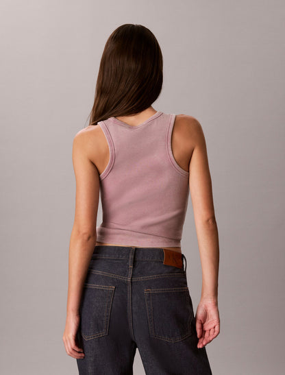 Woven Monologo Rib Tank Top - Calvin Klein Women