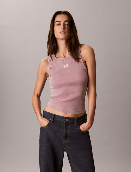 Woven Monologo Rib Tank Top - Calvin Klein Women