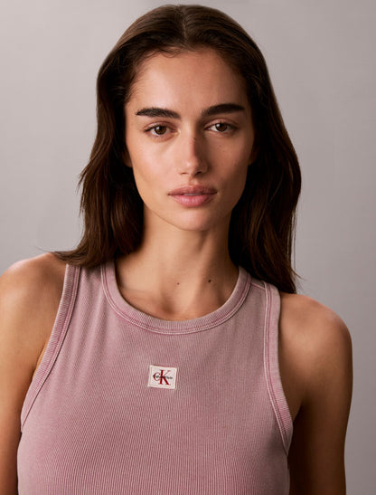 Woven Monologo Rib Tank Top - Calvin Klein Women