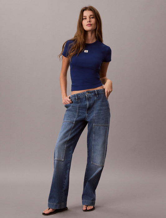 Woven Monologo Rib Tee - Calvin Klein Women