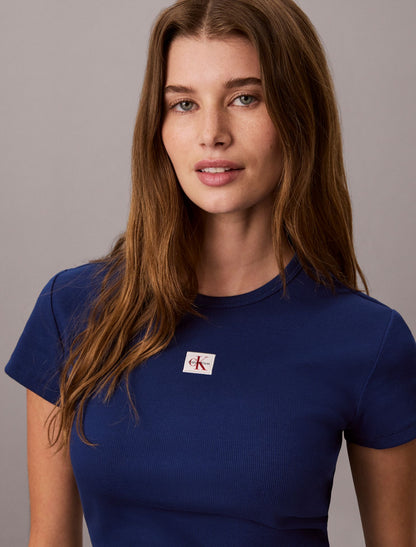 Woven Monologo Rib Tee - Calvin Klein Women