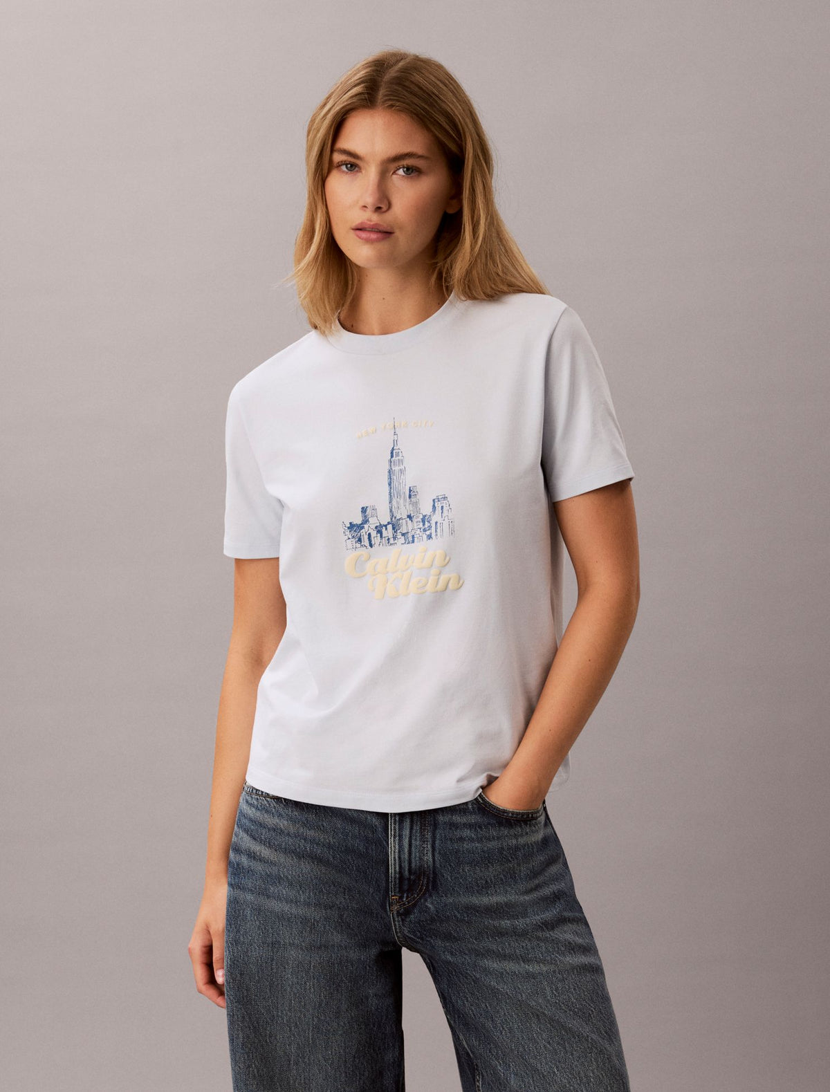 Slim Cityscape Embossed Logo Tee - Calvin Klein Women