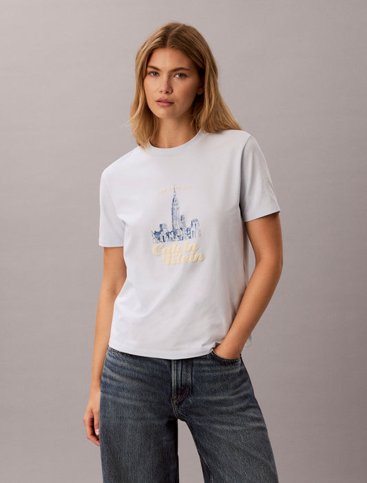 Slim Cityscape Embossed Logo Tee - Calvin Klein Women