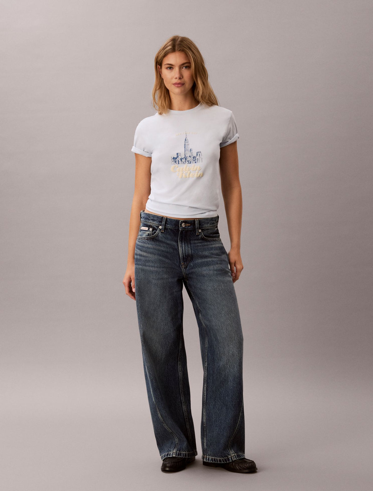 Slim Cityscape Embossed Logo Tee - Calvin Klein Women