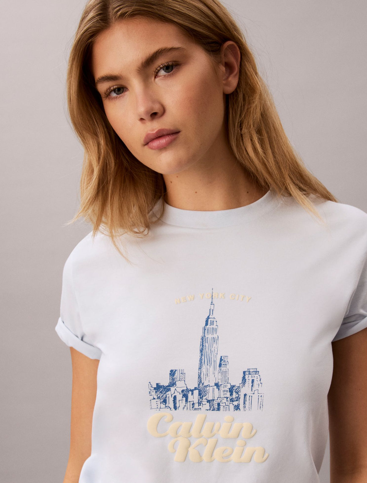 Slim Cityscape Embossed Logo Tee - Calvin Klein Women