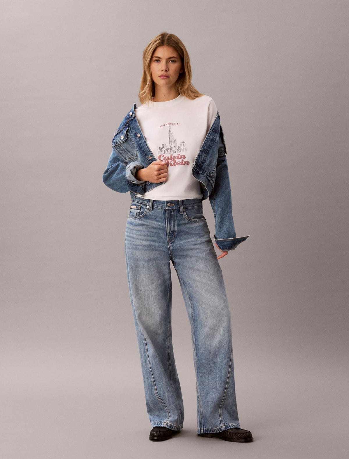 Slim Cityscape Embossed Logo Tee - Calvin Klein Women