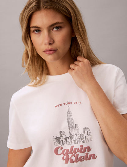 Slim Cityscape Embossed Logo Tee - Calvin Klein Women