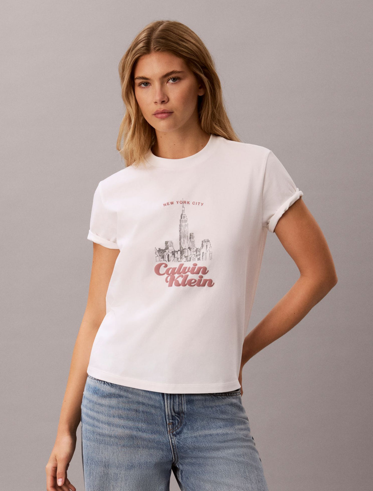 Slim Cityscape Embossed Logo Tee - Calvin Klein Women