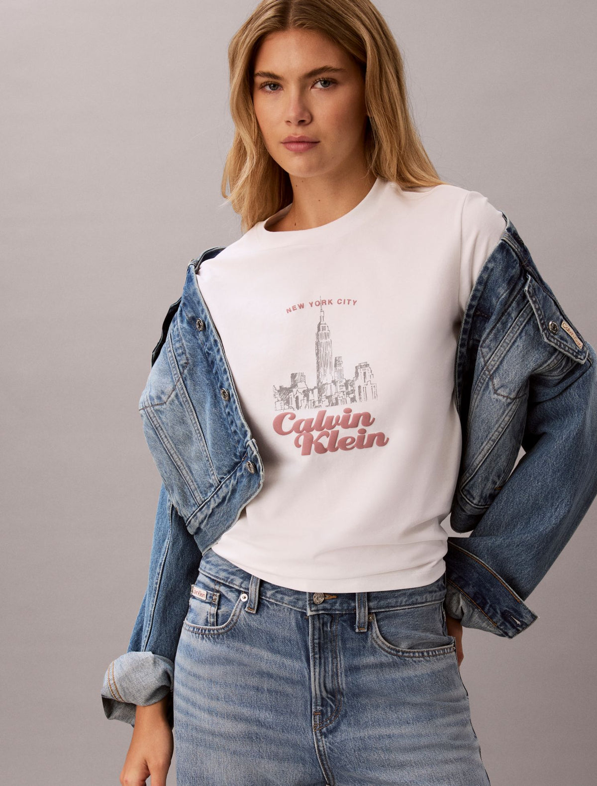 Slim Cityscape Embossed Logo Tee - Calvin Klein Women