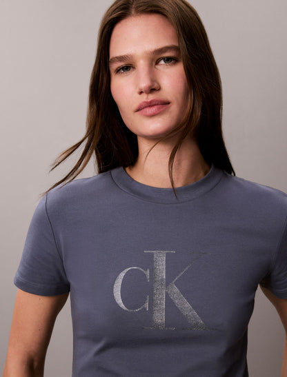 Slim Glitter Monogram Logo Tee - Calvin Klein Women