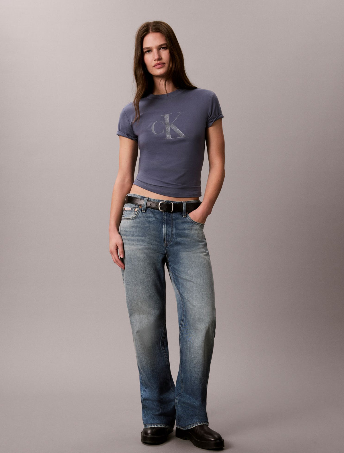 Slim Glitter Monogram Logo Tee - Calvin Klein Women
