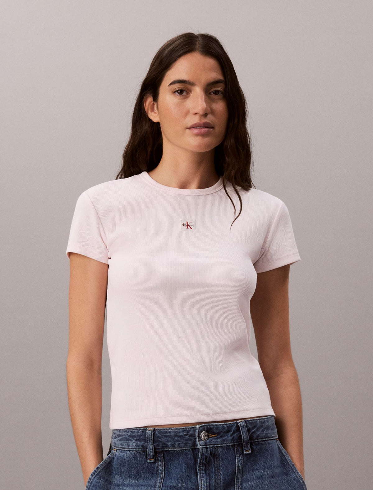 Woven Monologo Rib Tee - Calvin Klein Women