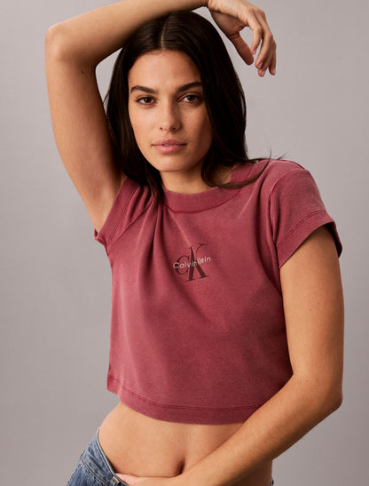 Monologo Rib Acid Wash Baby Tee - Calvin Klein Women