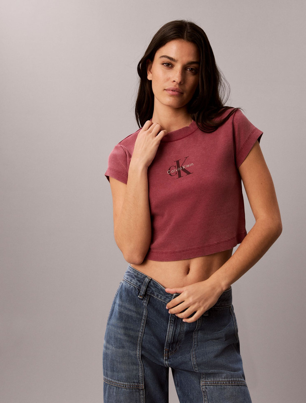Monologo Rib Acid Wash Baby Tee - Calvin Klein Women