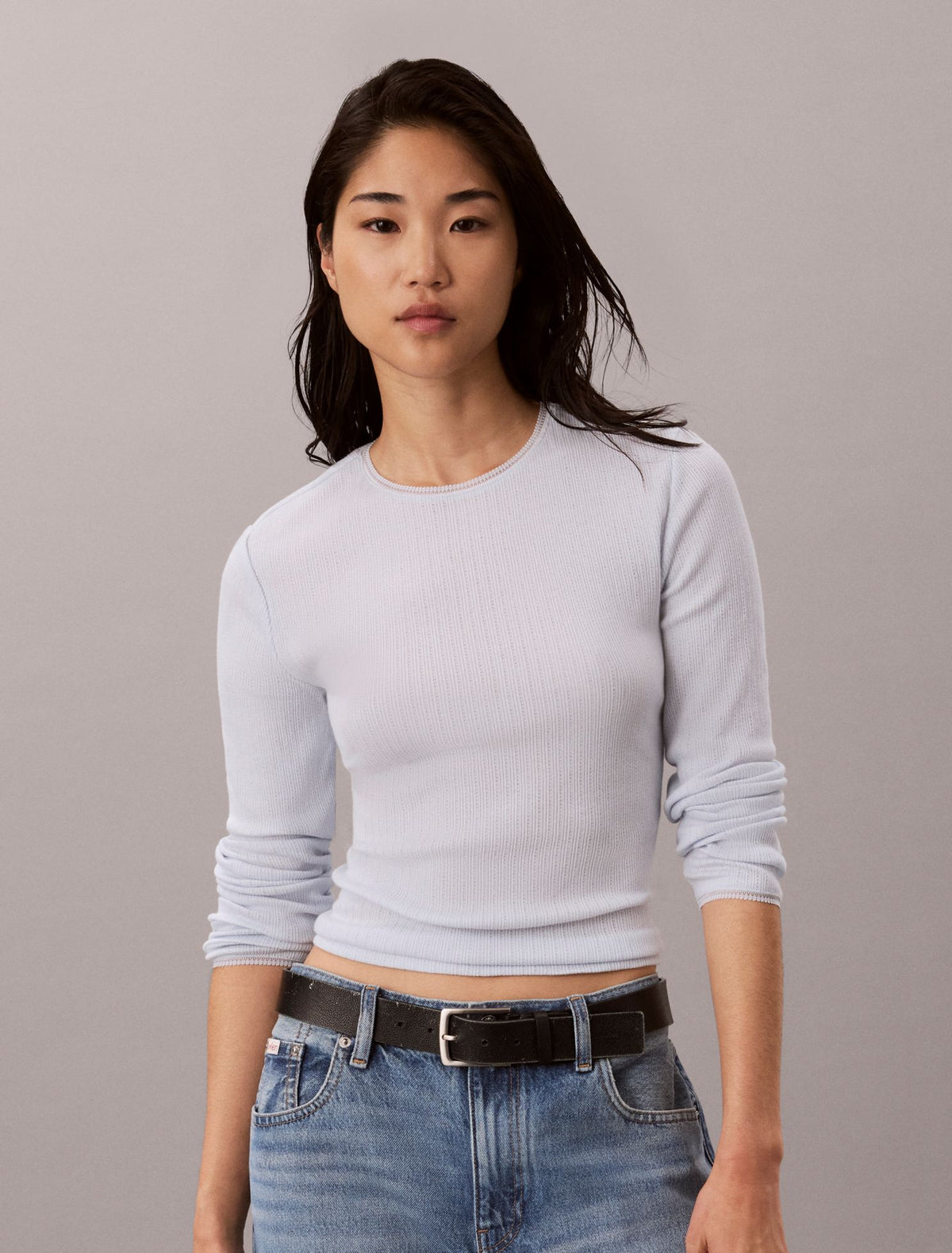 Pointelle Knit Slim Tee - Calvin Klein Women