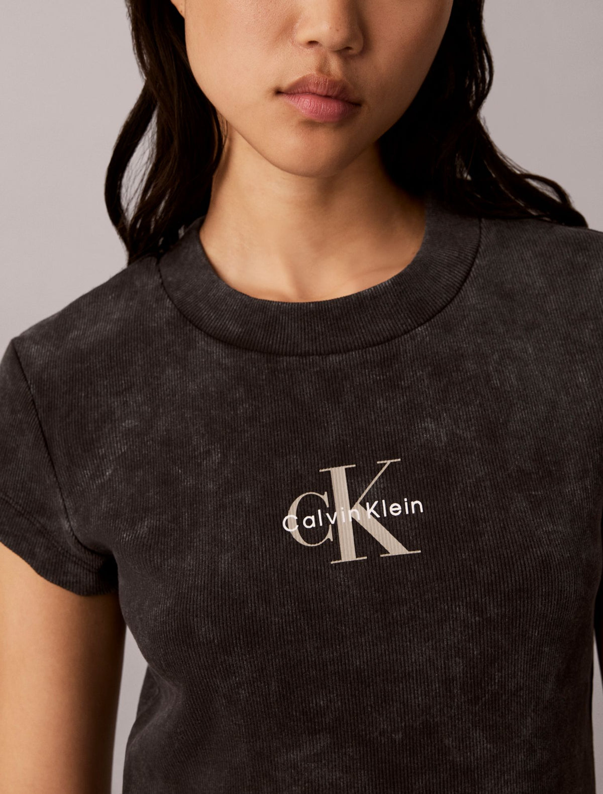 Monologo Rib Acid Wash Baby Tee - Calvin Klein Women