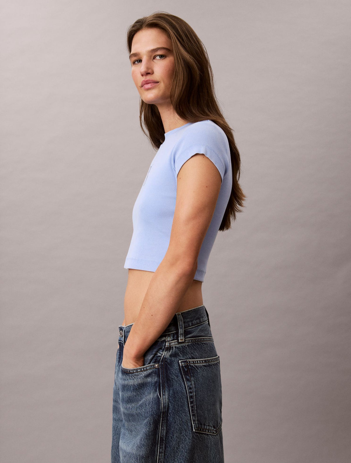 Monologo Rib Acid Wash Baby Tee - Calvin Klein Women