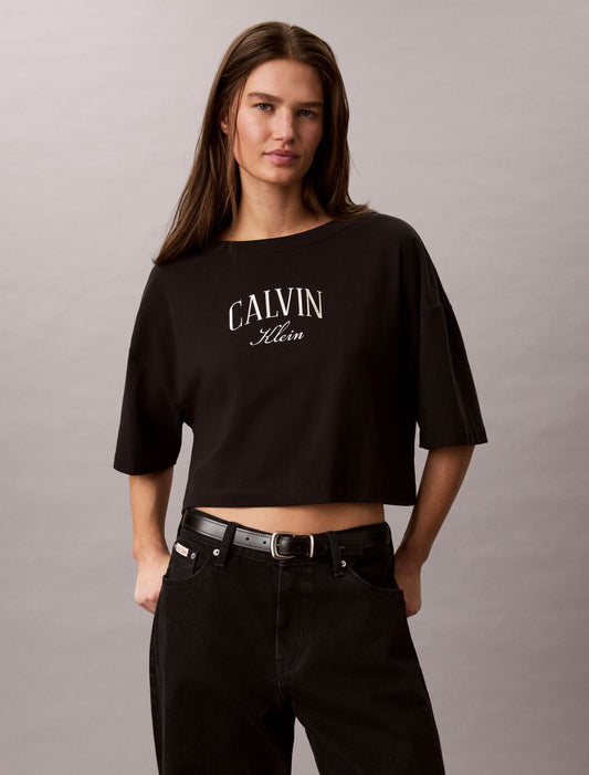 Boxy Varsity Logo Cropped Tee - Calvin Klein Women
