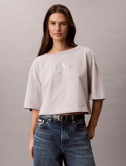 Boxy Varsity Logo Cropped Tee - Calvin Klein Women