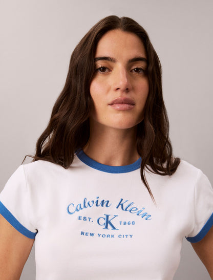 Stitch Arch Logo Slim Ringer Tee - Calvin Klein Women