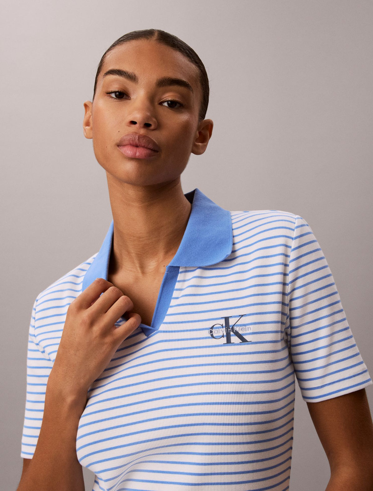Monologo Stripe Rib Polo T-Shirt - Calvin Klein Women