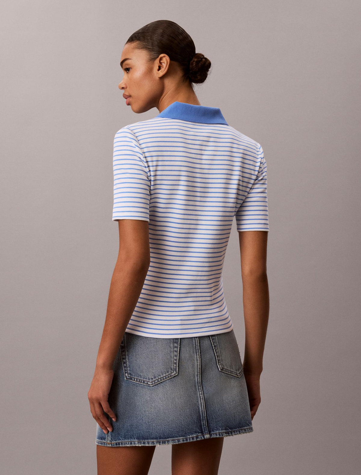 Monologo Stripe Rib Polo T-Shirt - Calvin Klein Women
