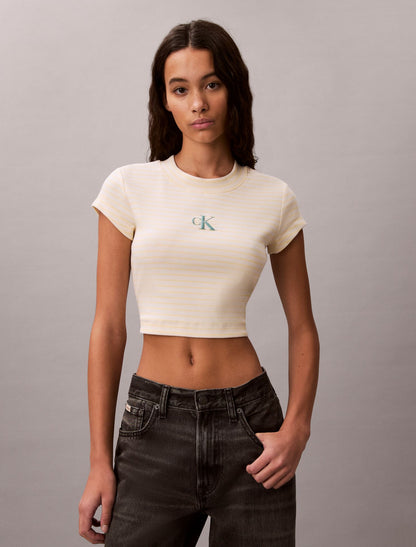 Monogram Stripe Rib Baby Tee - Calvin Klein Women
