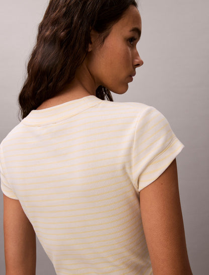 Monogram Stripe Rib Baby Tee - Calvin Klein Women