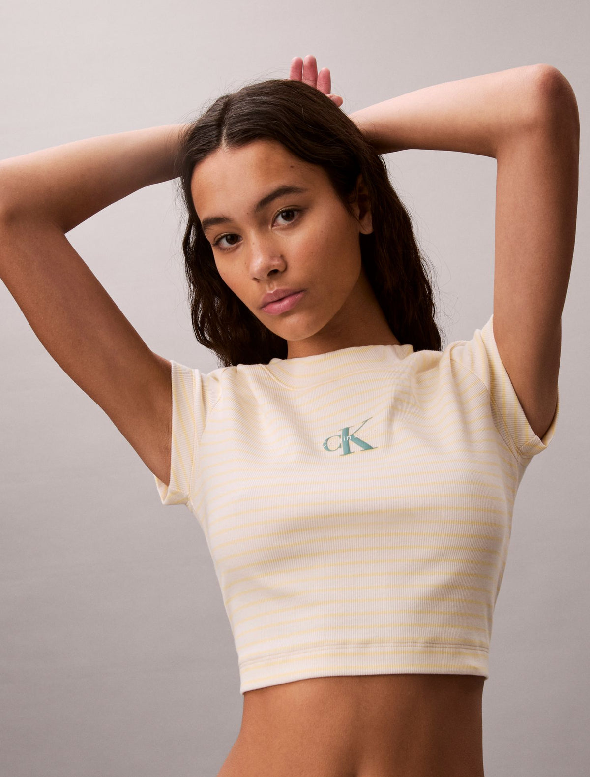 Monogram Stripe Rib Baby Tee - Calvin Klein Women