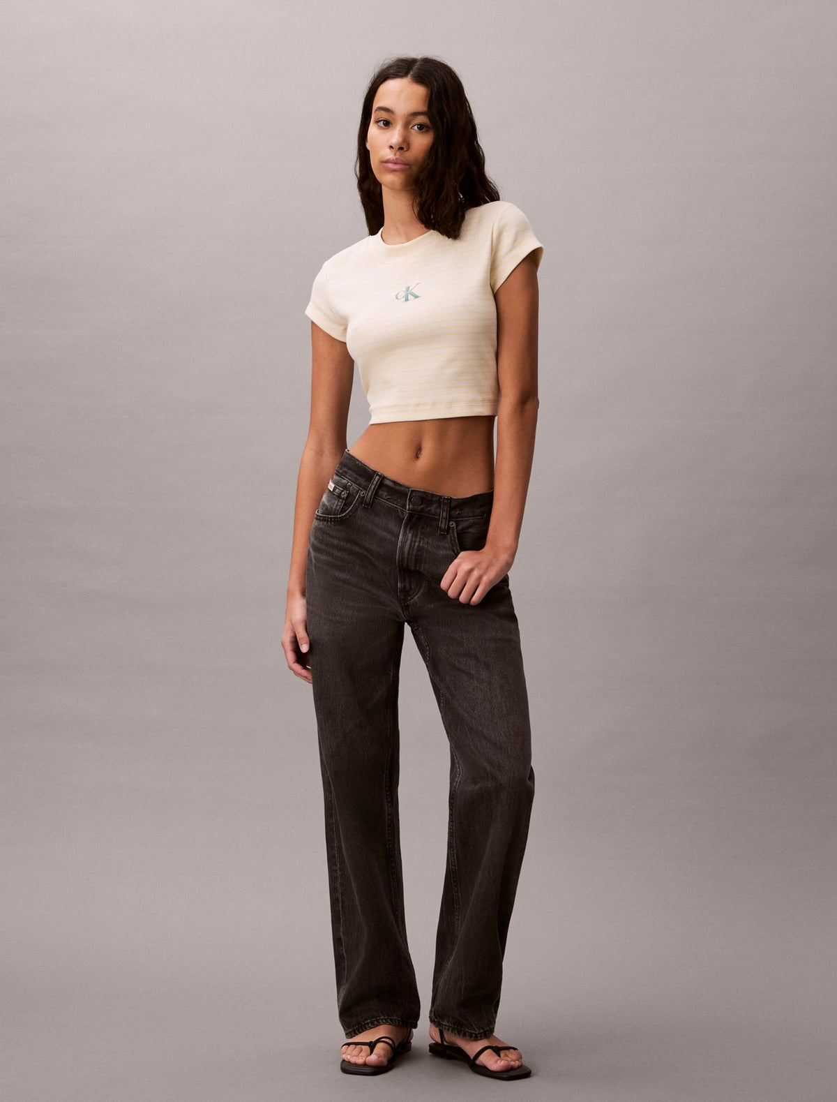 Monogram Stripe Rib Baby Tee - Calvin Klein Women